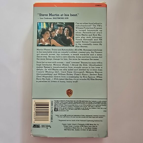 My Blue Heaven VHS Comedy Starring Steve Martin & Rick Moranis Warner Bros 1990 - Picture 11 of 12